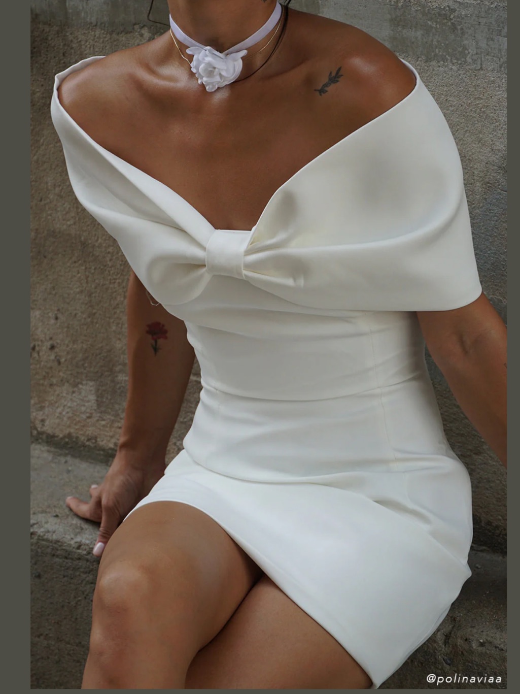 Meshki Gwyneth Off Shoulder Bow Mini Dress